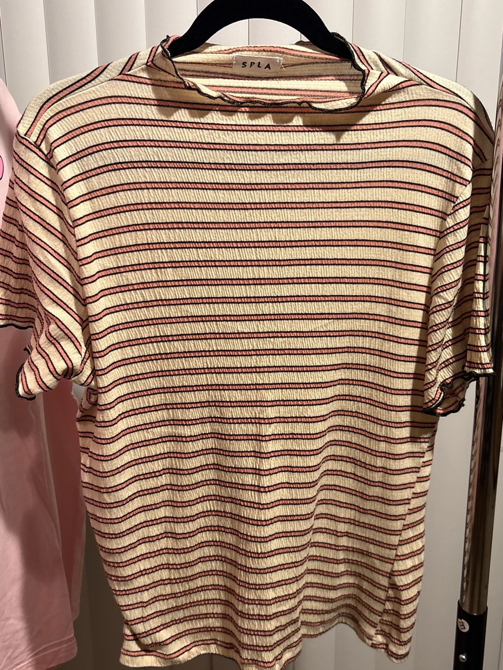 Women's Cream & Burgundy Striped Short Sleeve Tee